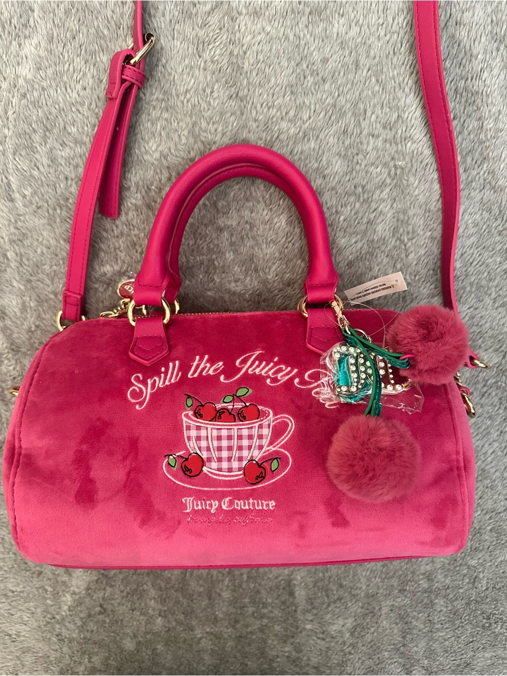 Juicy Couture Hot Pink Velvet 'Spill the Juicy Tea' Satchel